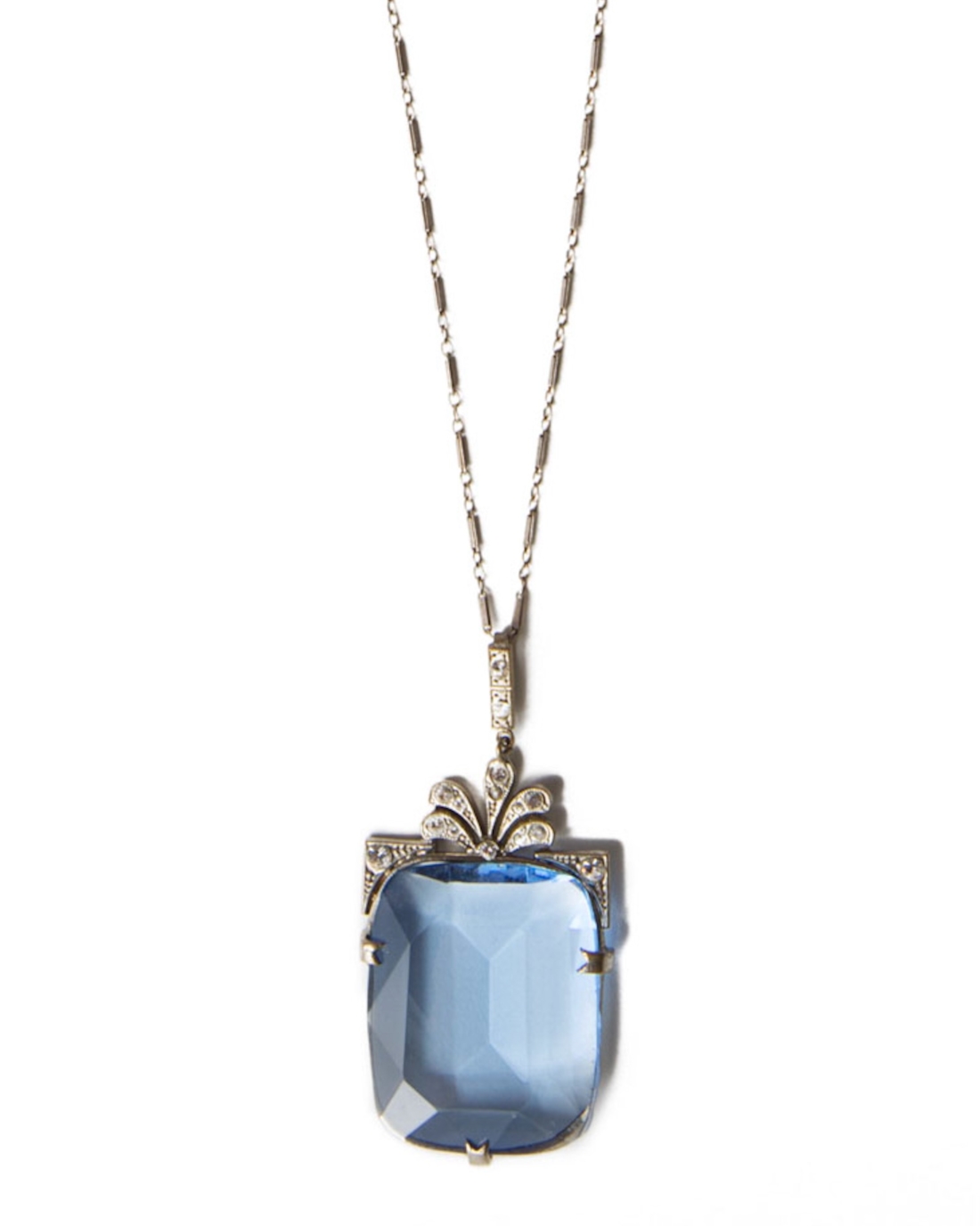 Art Deco Sterling Blue Sapphire Lavalier necklace, circa 1920's