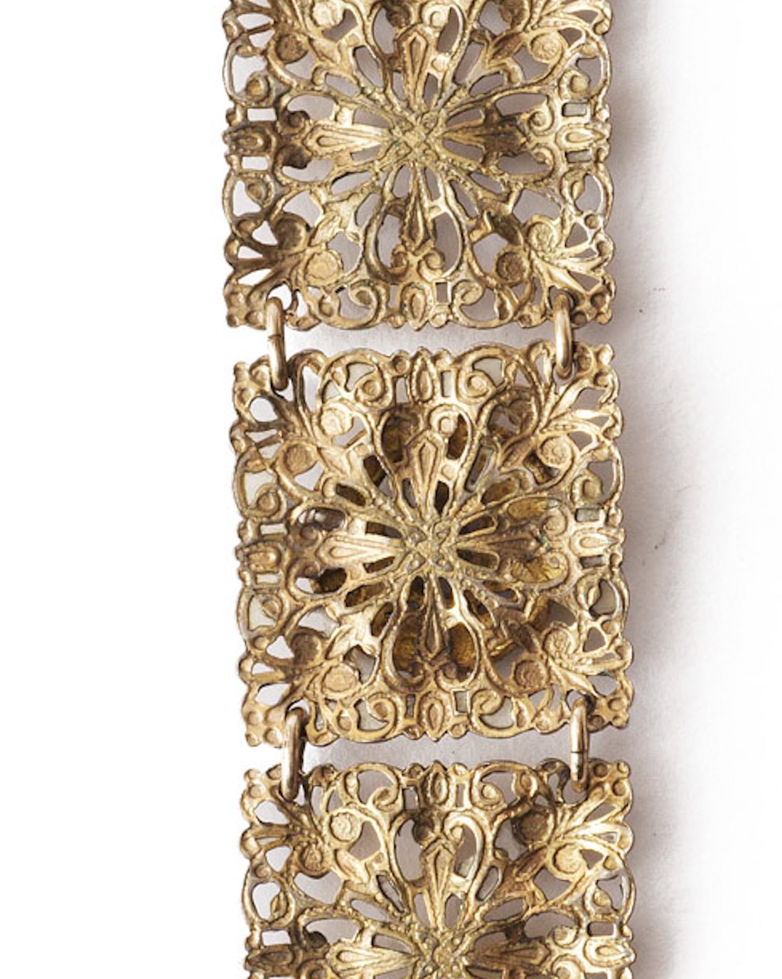 Art Nouveau Brass Filigree Enamel Linked Bracelet circa early