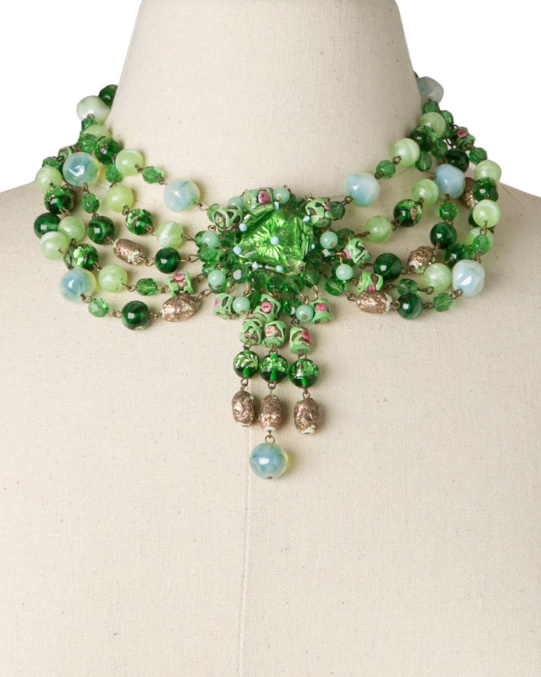 Couture Coppola e Toppo Green Italian Beaded Bib Necklace, circa 1960's