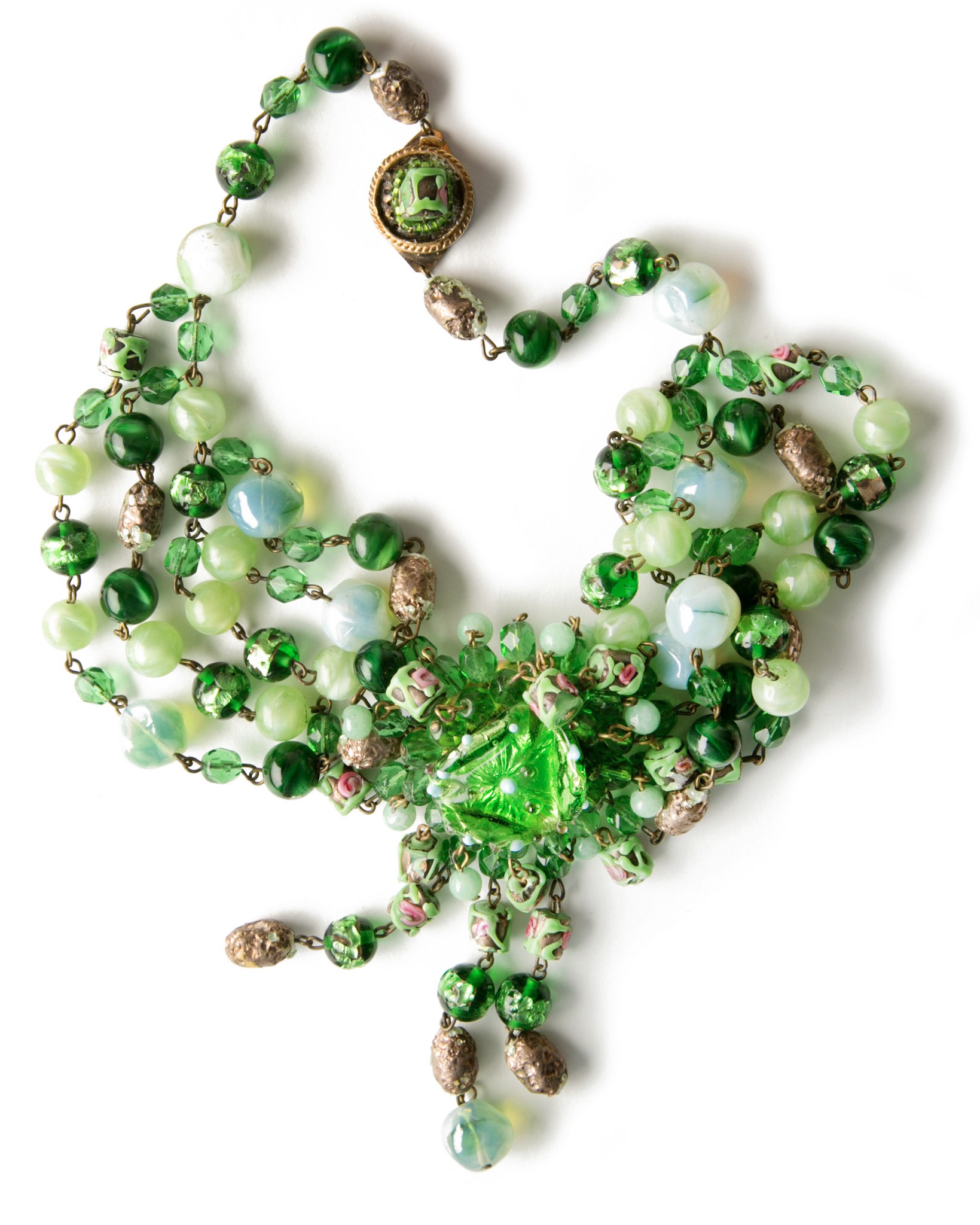 Couture Coppola e Toppo Green Italian Beaded Bib Necklace, circa 1960's