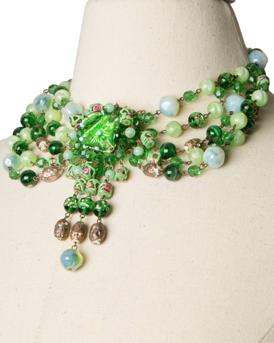 Couture Coppola e Toppo Green Italian Beaded Bib Necklace, circa 1960's