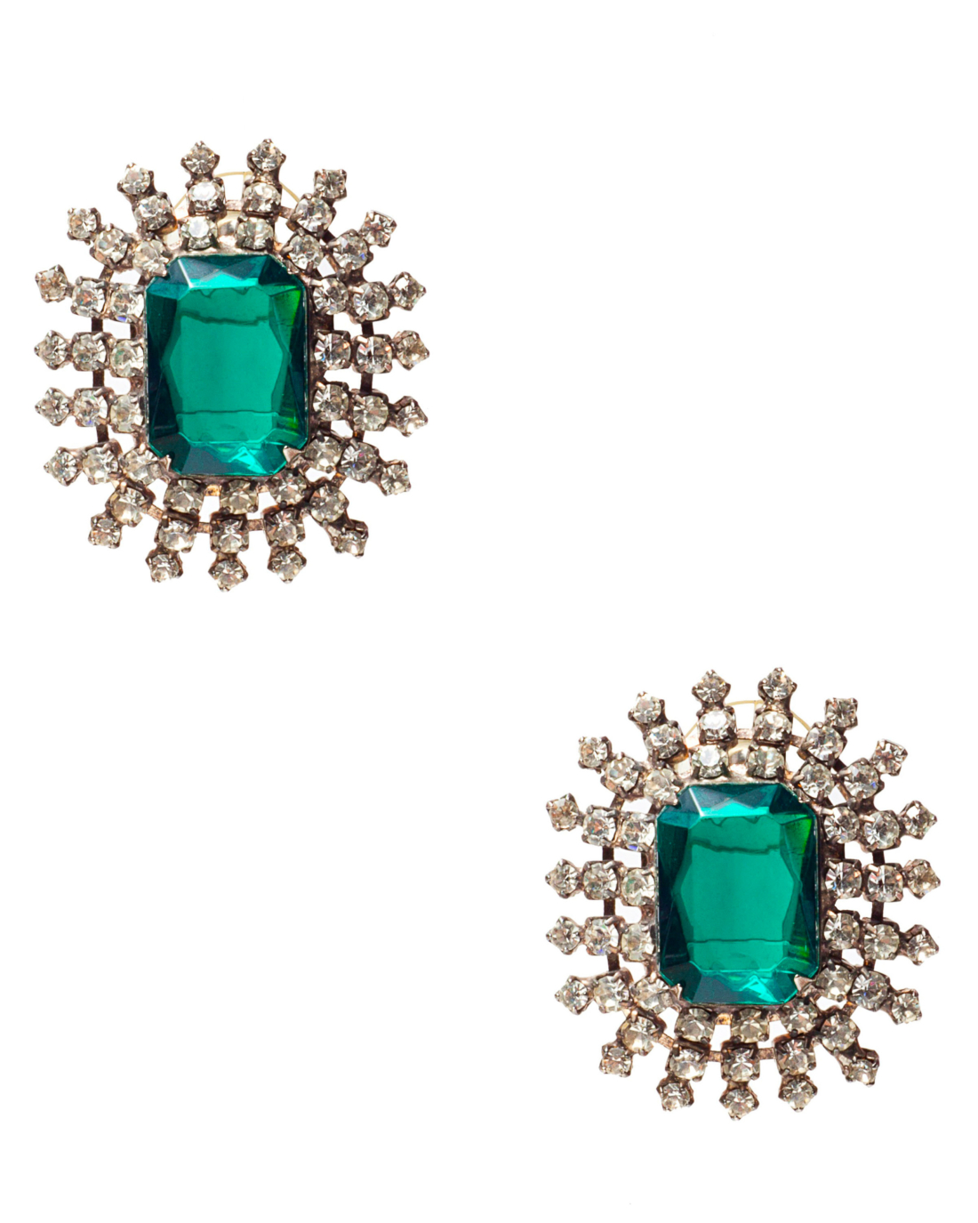 Emerald Green And Crystal Starburst Earrings, circa 1950’s