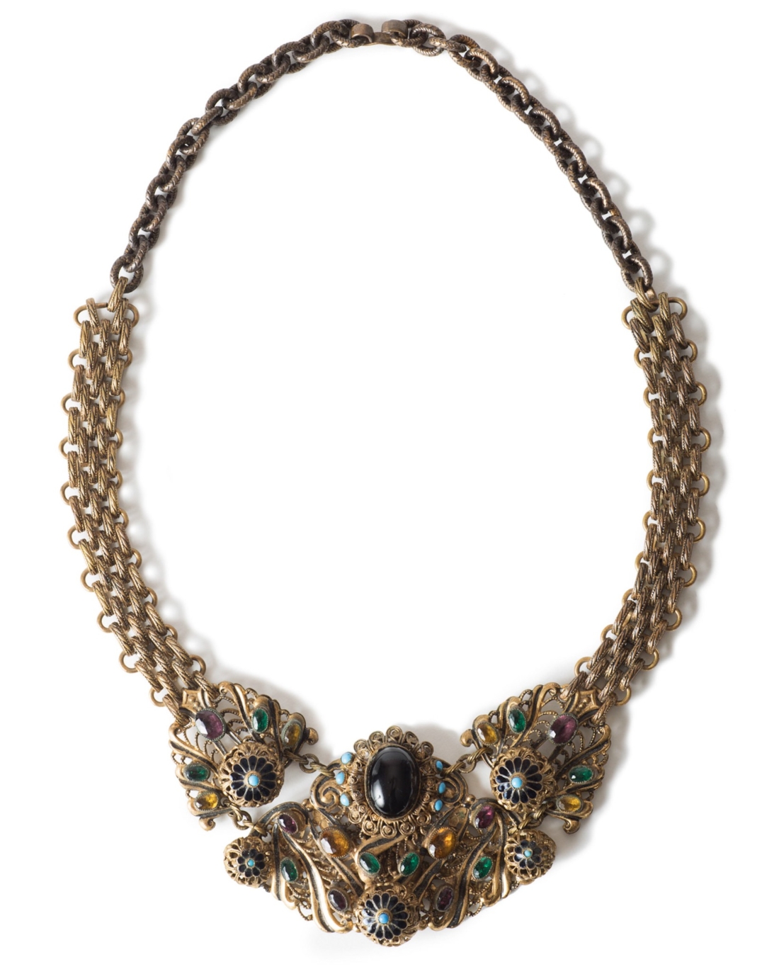 Exquisite Austro-Hungarian Enameled Necklace on Gingerbread Chain, circa 1930's