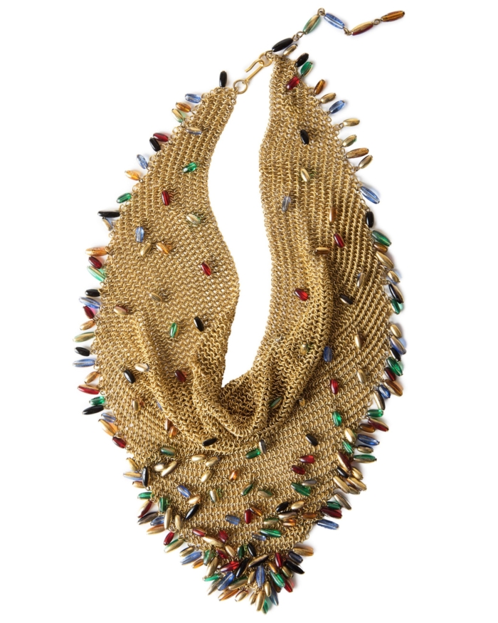 French Haute Couture Chainmaille Gold Bandana Necklace with Beaded Dangles, circa 1930’s
