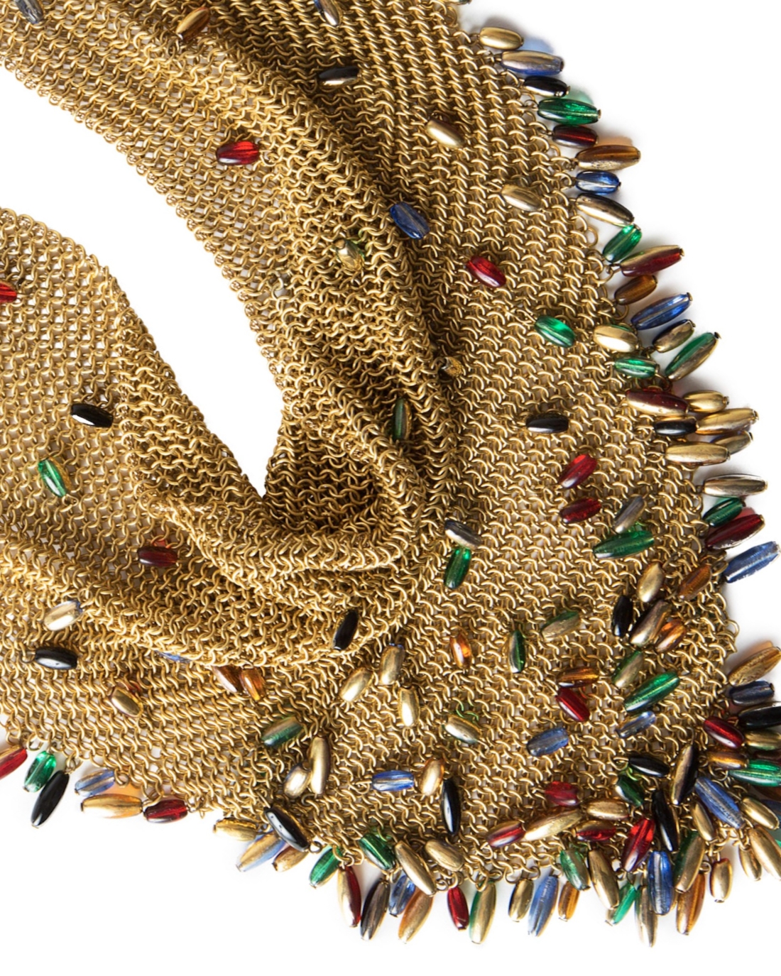 French Haute Couture Chainmaille Gold Bandana Necklace with Beaded Dangles, circa 1930’s