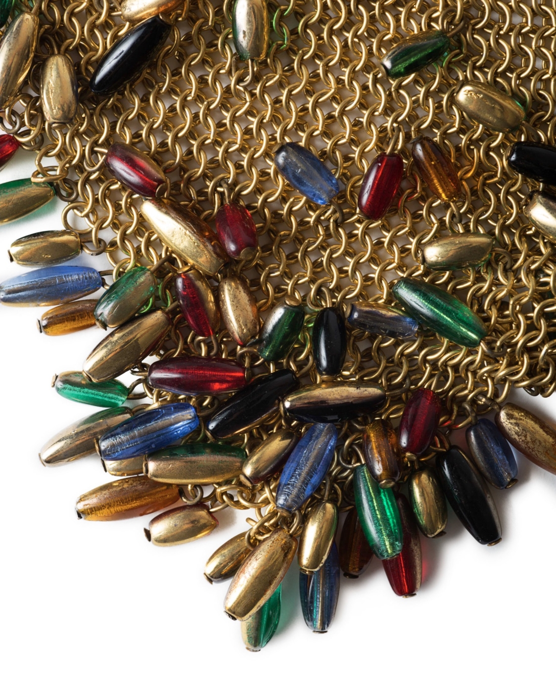 French Haute Couture Chainmaille Gold Bandana Necklace with Beaded Dangles, circa 1930’s