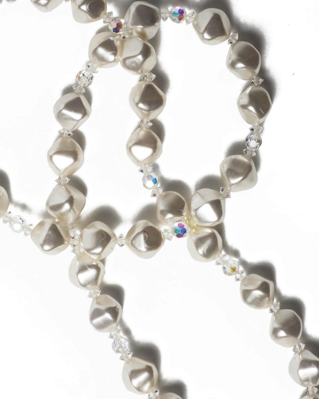 White Satin Pearl and Crystal Beaded Necklace,