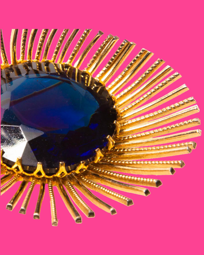 Gold and Blue Spiked Modernist Brooch, circa 1960's