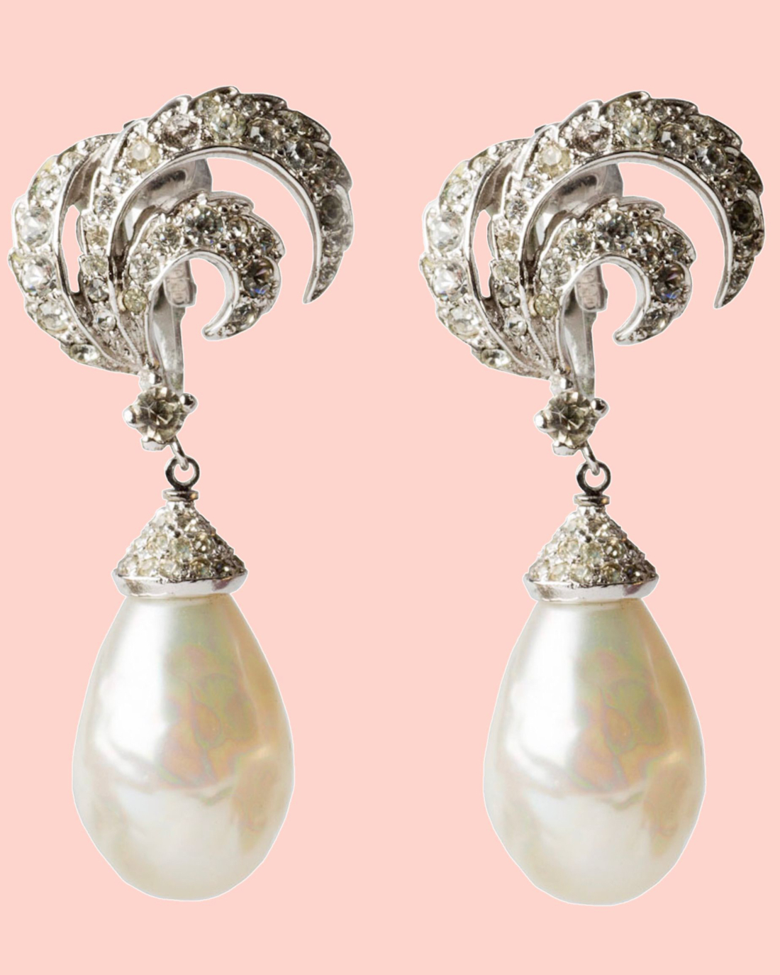 Vintage Silver Crystal Swag and Japanese Baroque Pearl Drop Earrings, circa 1950’s