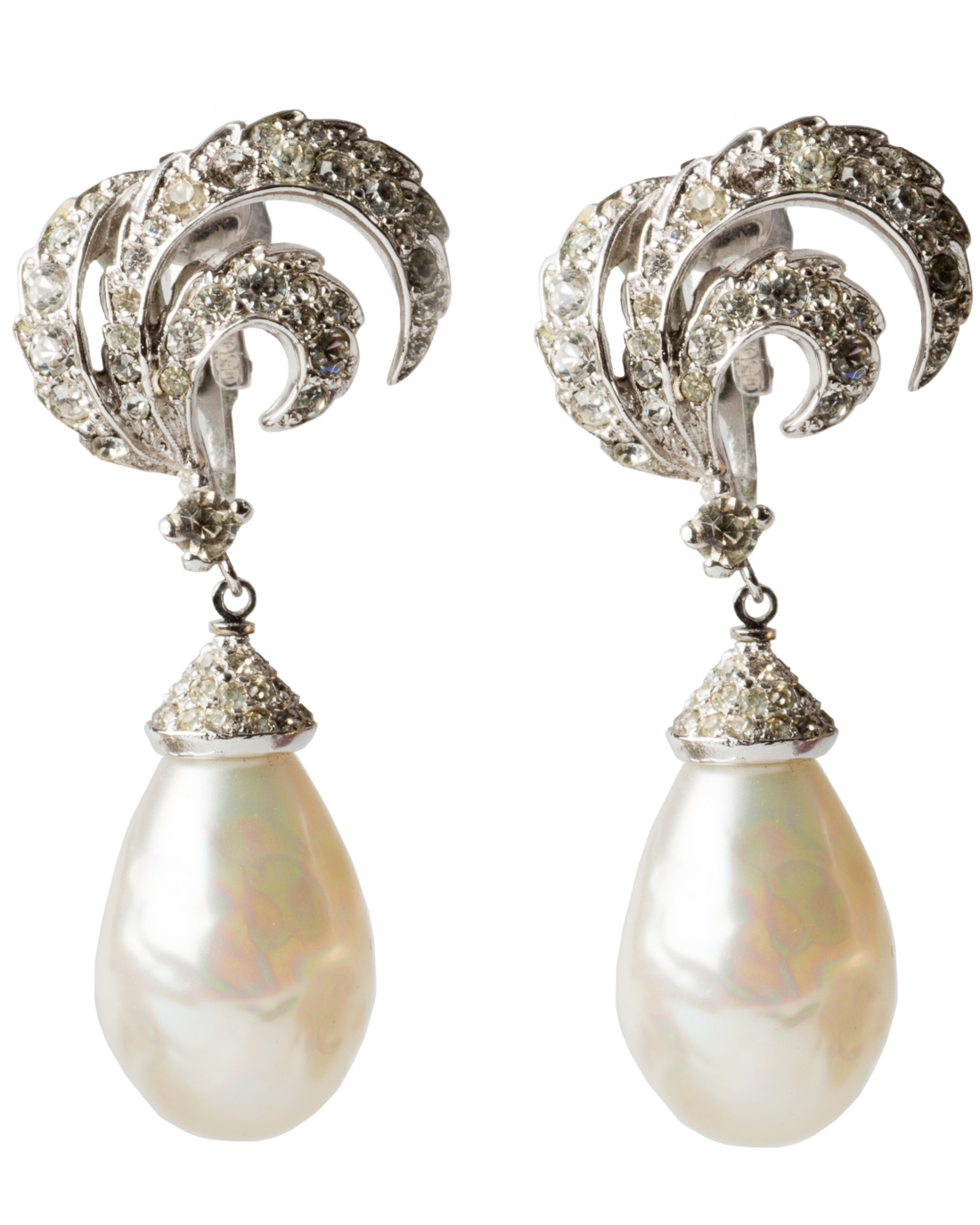 Vintage Silver Crystal Swag and Japanese Baroque Pearl Drop Earrings, circa 1950’s