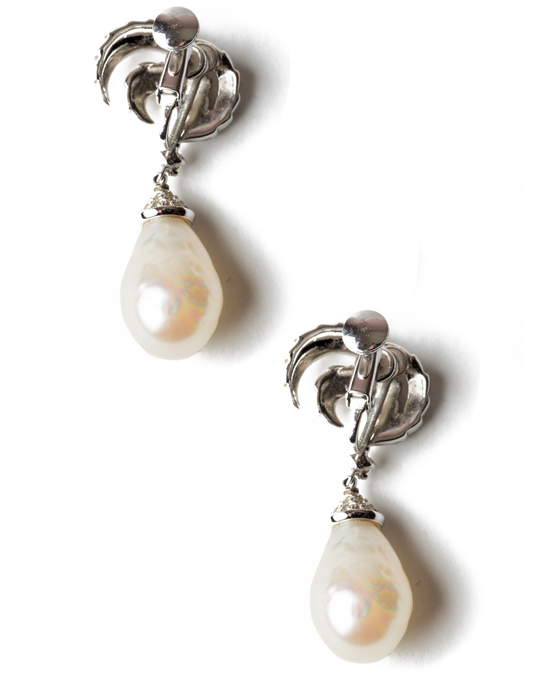 Vintage Silver Crystal Swag and Japanese Baroque Pearl Drop Earrings, circa 1950’s